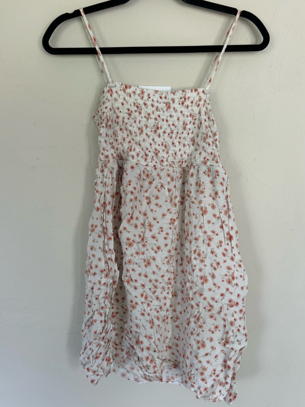 Forever 21 Smocked Mini Dress Size M Floral Cream Bohemian Cottagecore(1640)